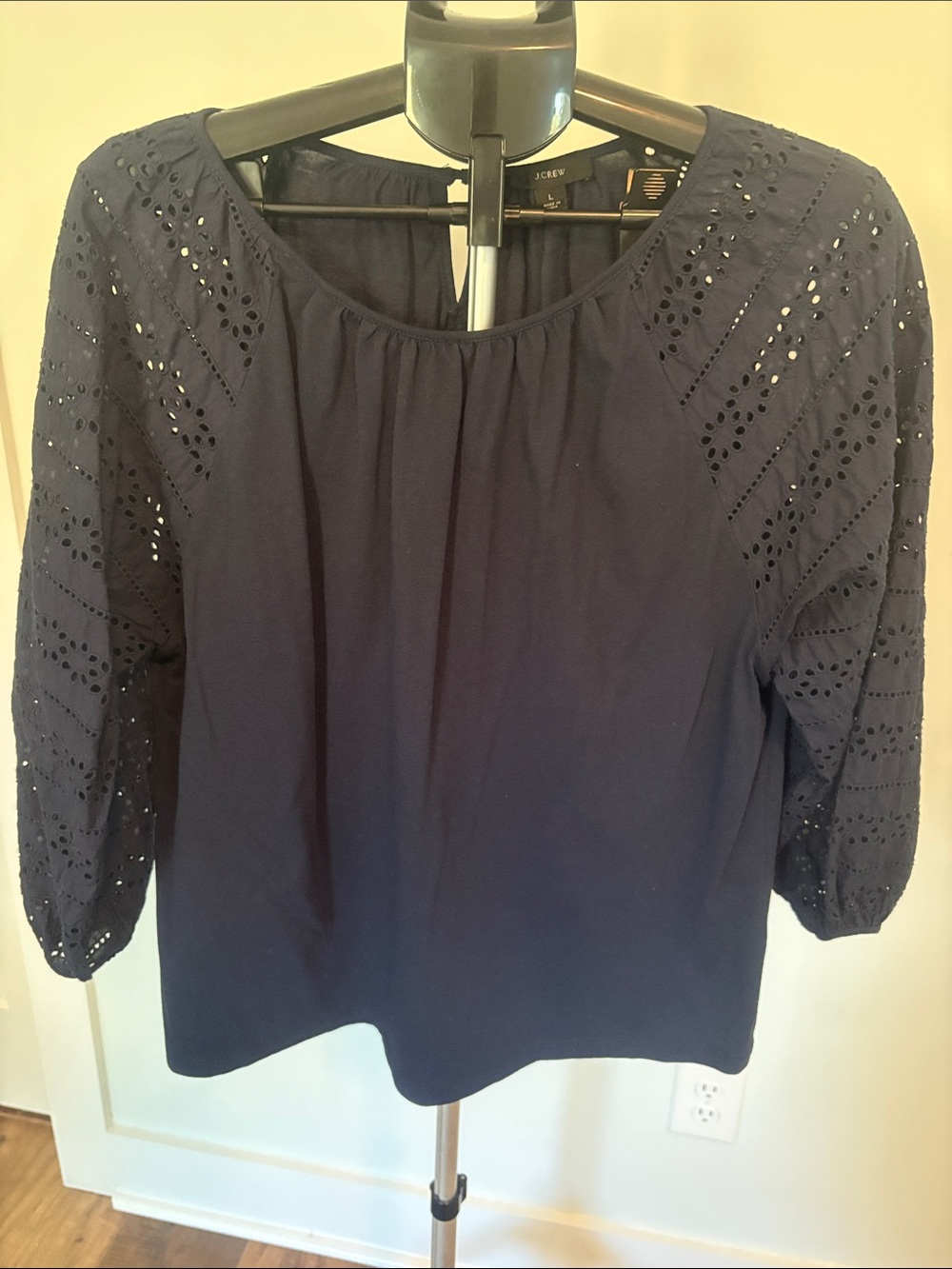 J. Crew Navy Eyelet 3/4 Sleeve Blouse